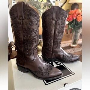 Frye Dark Brown Billy Overlay Pull On Boots